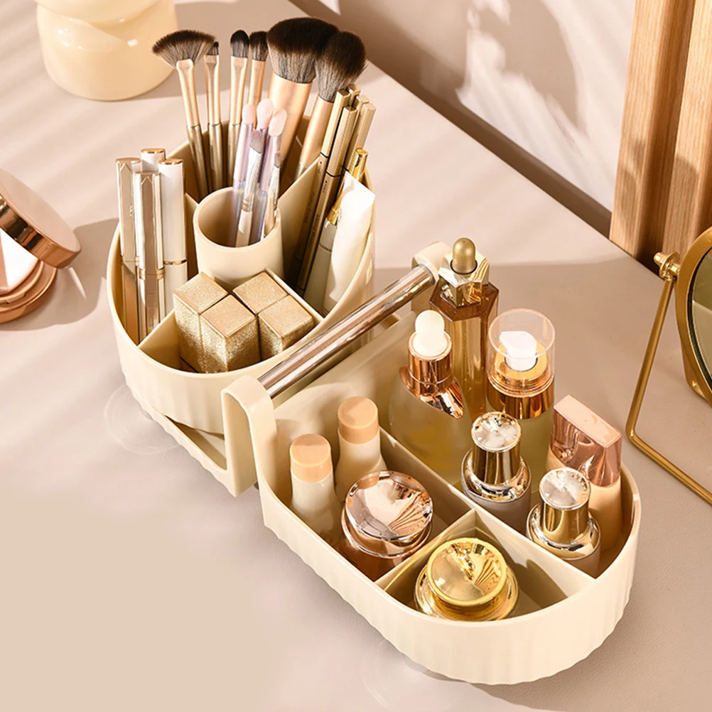 

Rotating Makeup 360° Storage Rack Desktop Lipstick Holder Brush Compartments Skincare Organizer Vanity Stand