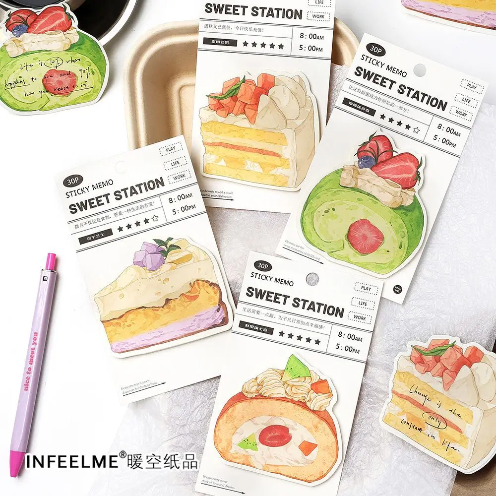 30Pcs/Set Cute Little Fresh Alien Convenience Sticker Memo Convenience Sticker Dessert Cake Message Memo INS Style