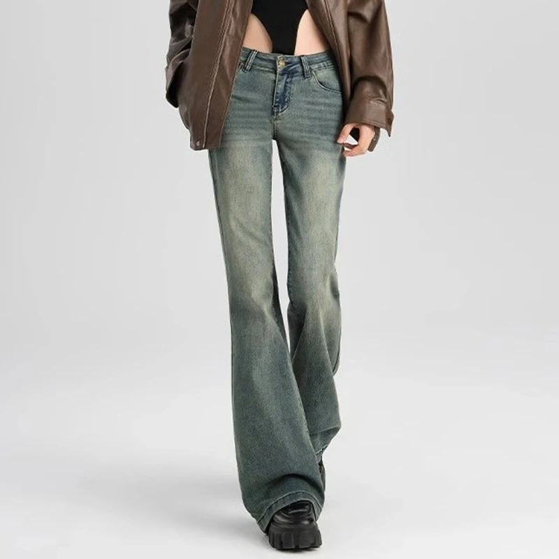 Girls High Waist Thin Solid Flared Jeans Hot Sale Women Fashion Denim Trousers Female Retro Casual Straight Leg Pants