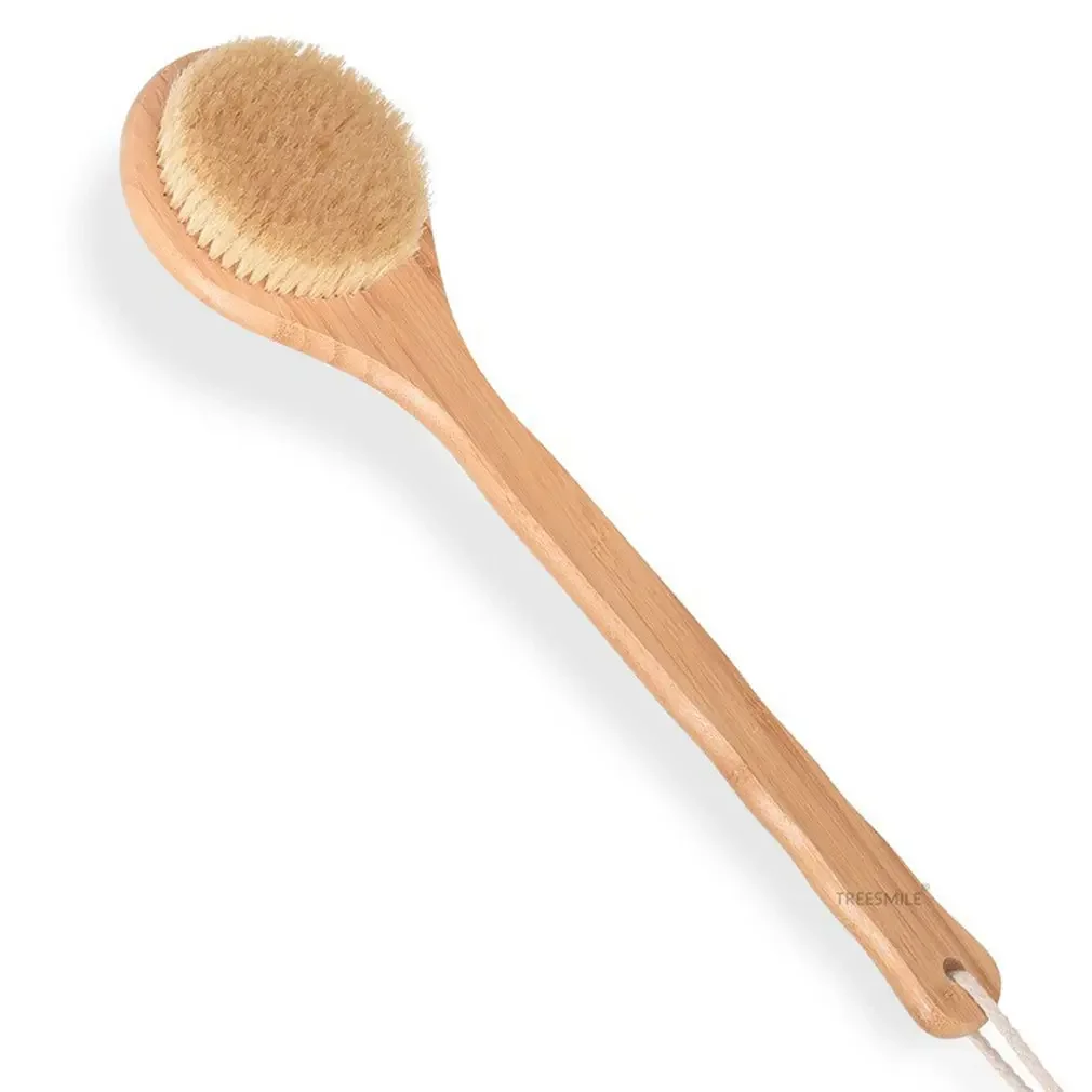 33CM Long Natural Wooden Handle Bathing Bristle Brush Body and Back Scrubber Massager Shower Brush Skin Spa For Shower Cleaning