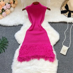 YuooMuoo Chic Fashion Sexy Package Hips Crochet Dress 2025 New Summer Sleeveless Transparent Tassel Party Dress Bodycon Vestidos