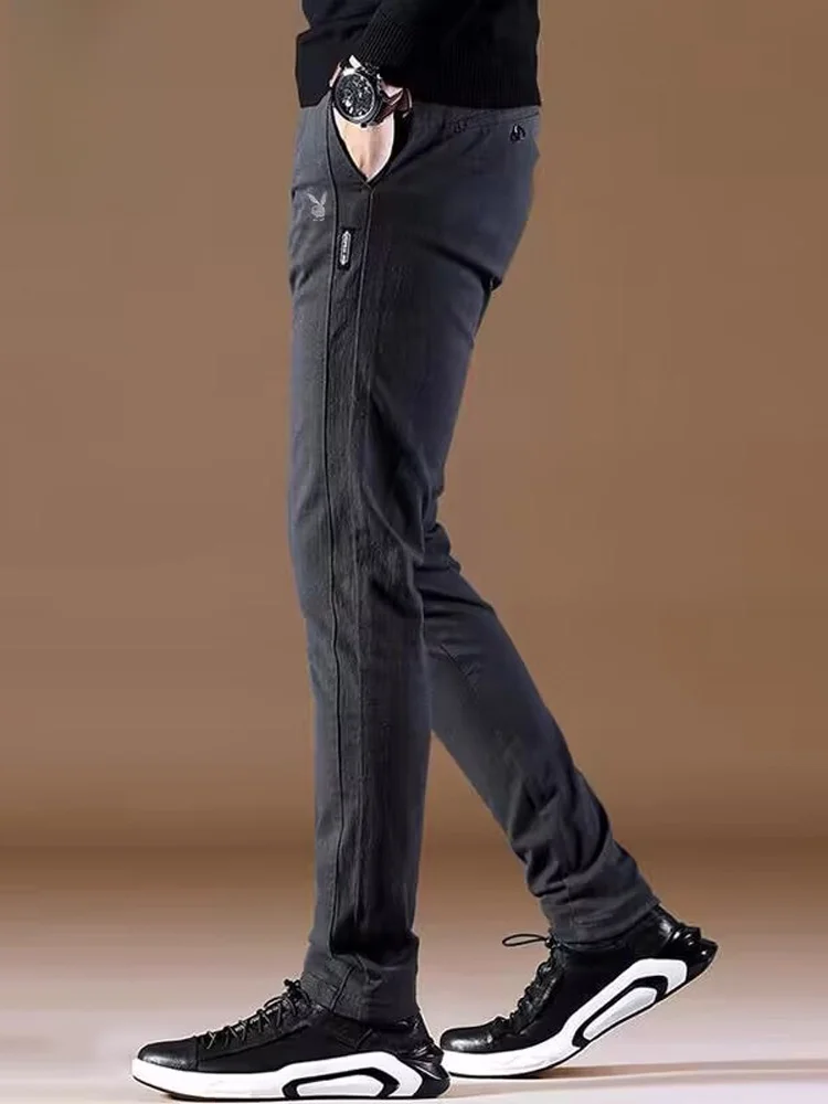 

Men's Elastic Slim Fit Casual Pants Spring 2026 Trendy Versatile Long Trousers Youth Sport Cotton Polyester Blend