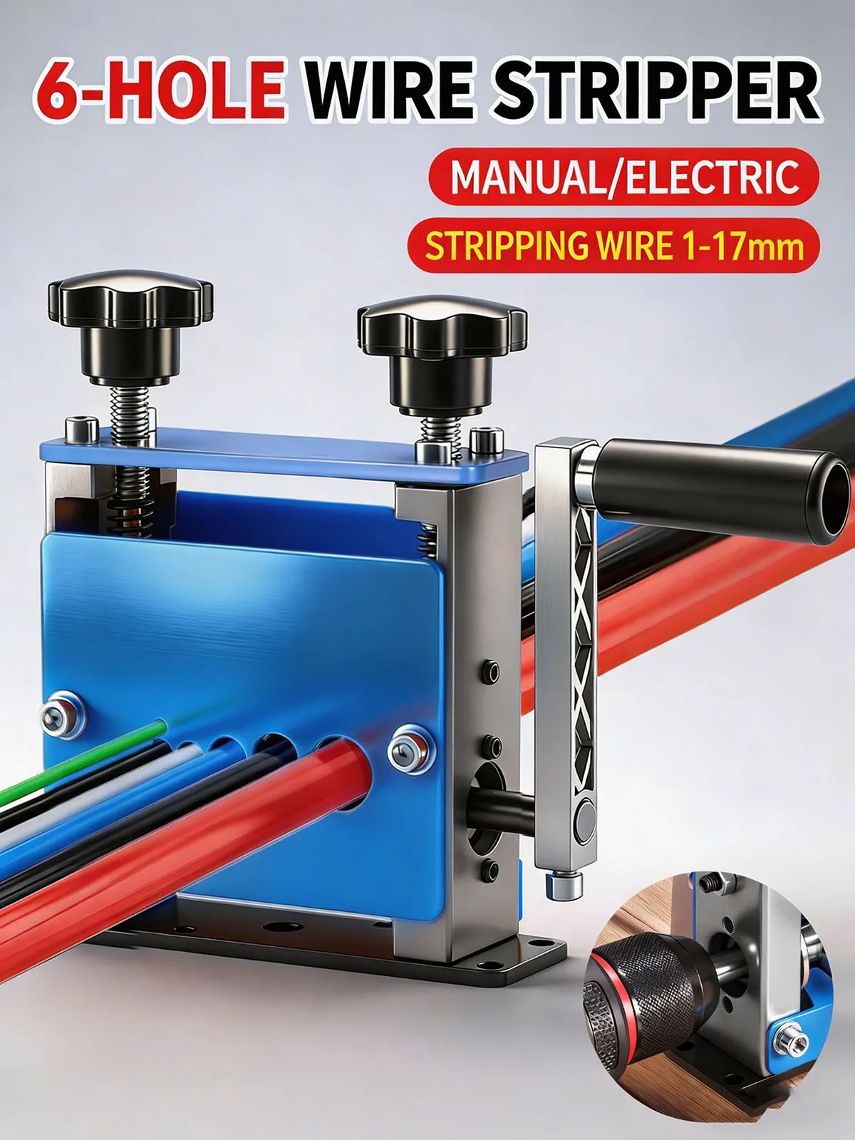 Manuelle Doppelantrieb-Abisoliermaschine mit Handkurbel, tragbarer Kabelabisolierer für 1-17mm Schrott-Kupfer- und Aluminiumdraht, Recycling-Werkzeug – Detail 1