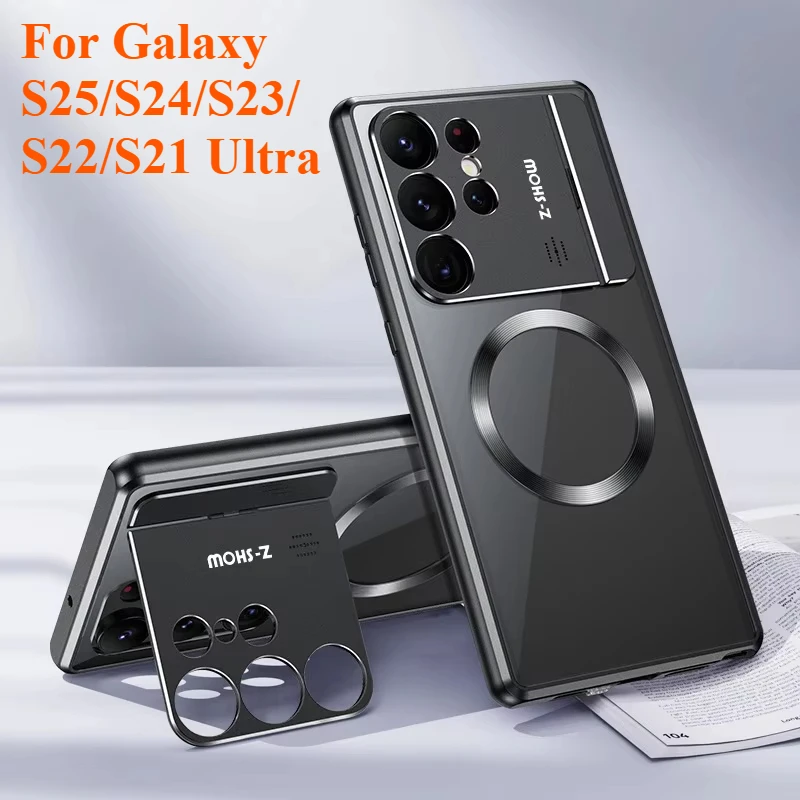 

Cases for Samsung Galaxy S25/24Ultra Phone Case Clamshell Lens Holder S23/S22Ultra Magnetic Charging S21Ultra Protective Cover