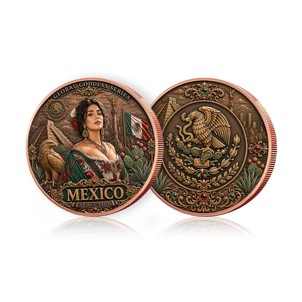 Global Goddess Series Mexico 1oz Fine Copper Coin Mexican Beauty Pure Copper Coins Double Sided UV Printed Collector Gift