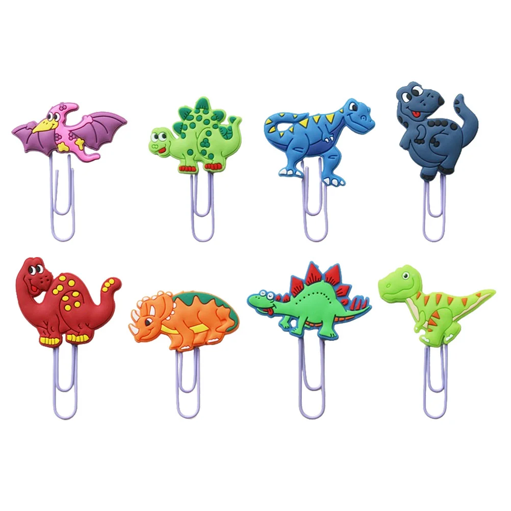 8 Pcs Dinosaur Bookmark Cute Paper Clips Document Small Shaped Multi-use Cartoon