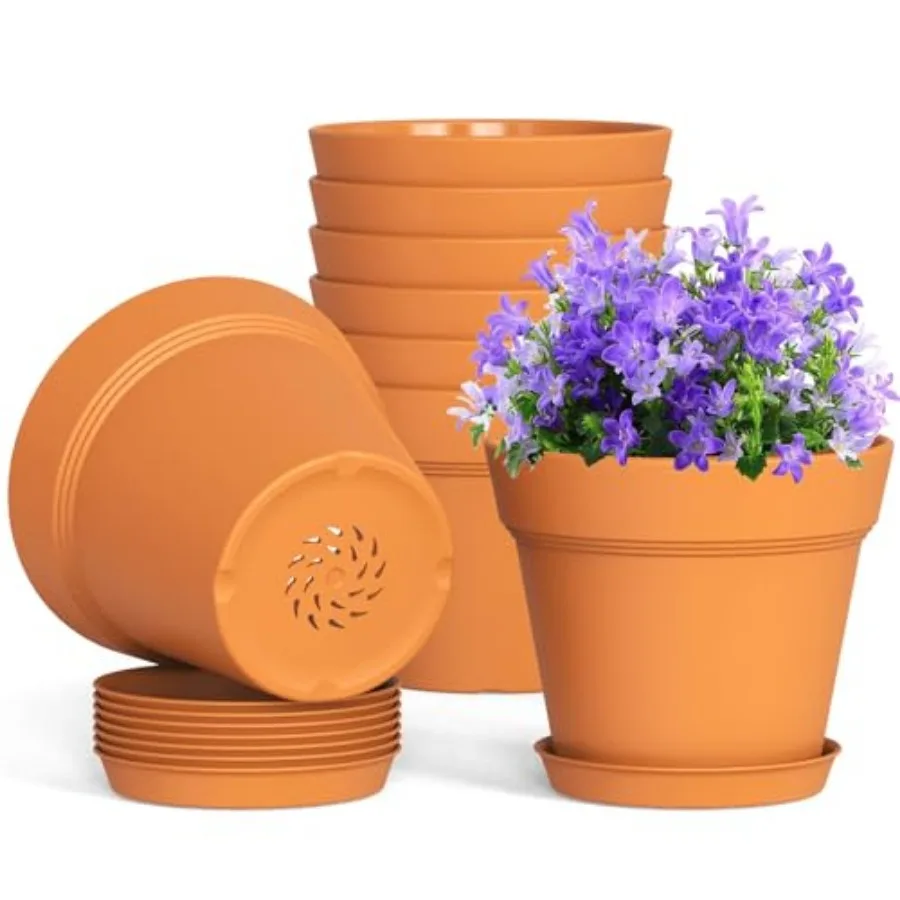 4 Inch Plastic Plant Pots with Drainage Holes and Trays 8 Pack Small Nursery Pots for Indoor and Outdoor House Plants and Flowe