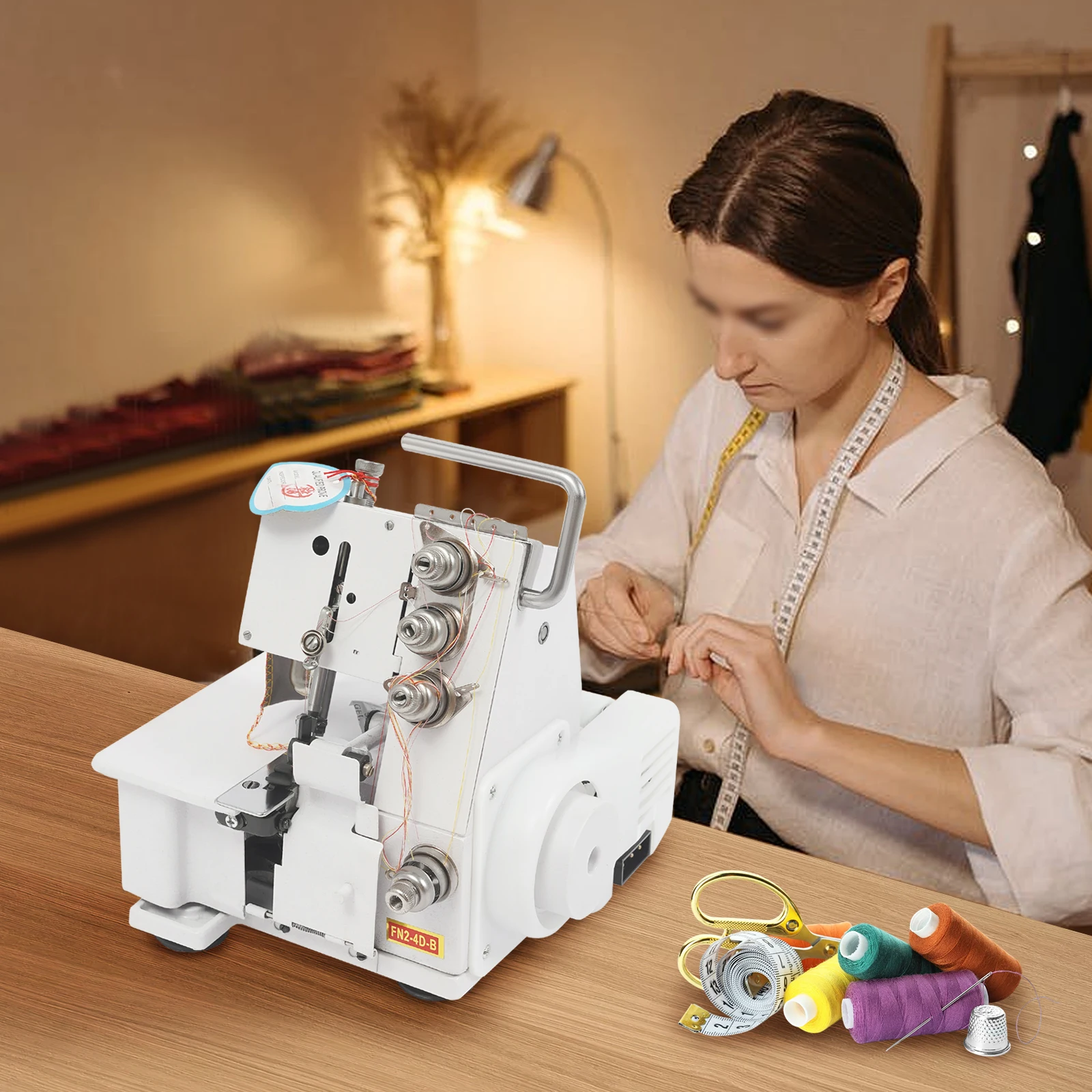 4 Thread Overlocker Sewing Machine 100W 1200 Stitches with LED Light Overlock Serger for Cotton Silk Denim Home Industrial