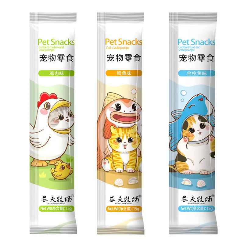 10/20pcs Pet Pussy Pet Snacks Cat Strips 15g/Strip Nutrition Cream Pet Food Grain Chicken Cod Tuna Fish Fattening Baby Cat Snack