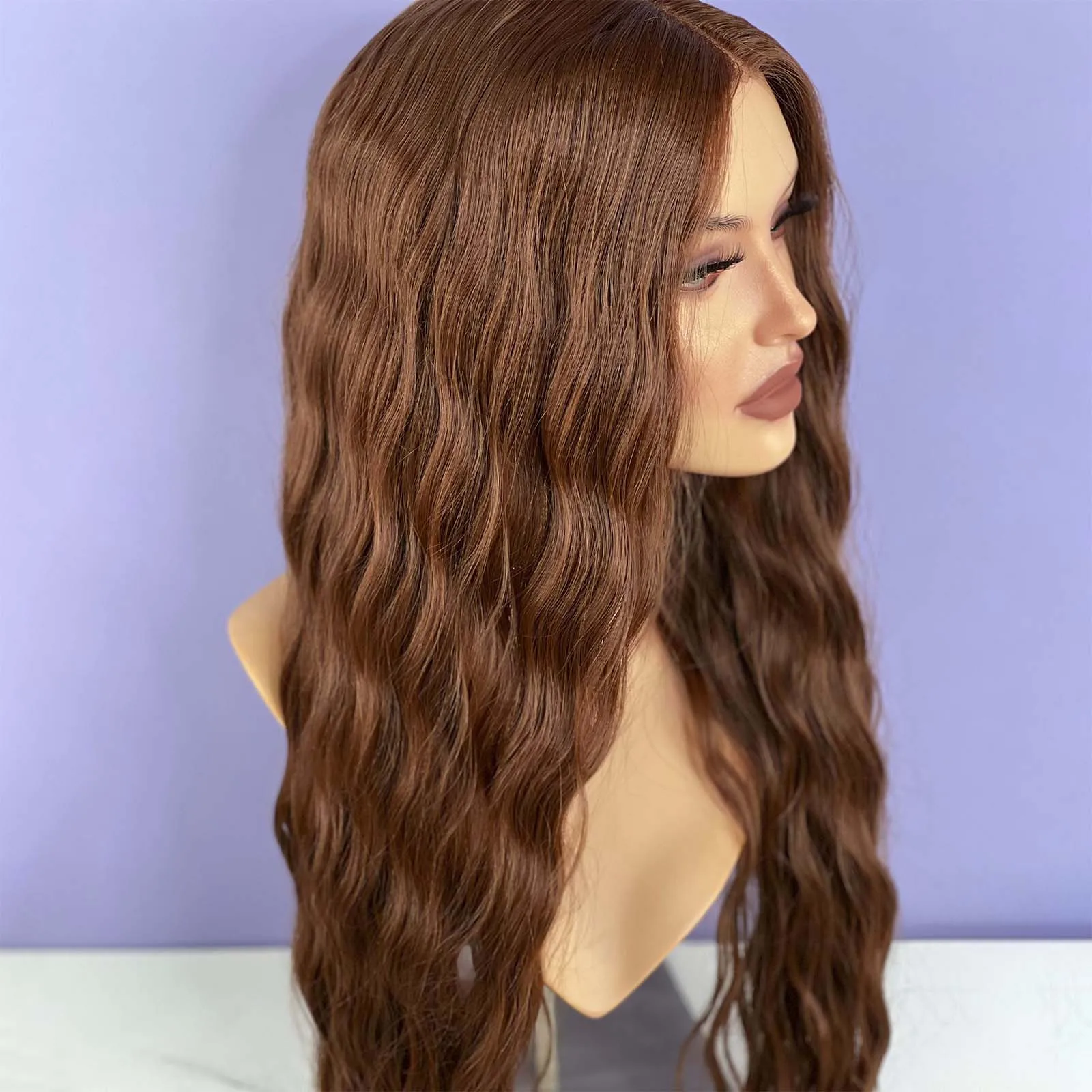 Reddish Brown Wig Synthetic Hair Long Wavy Curly Lace Front Wig Natural Copper Red Auburn Colored Lace Frontal Wigs for Women