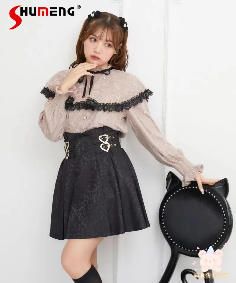 

Lolita Cute Girls Outer Wear Blouse Rojita Autumn New Lace Cloak Lace-up Mine Mass-Produced Sweet Long Sleeve Shirt Camisas