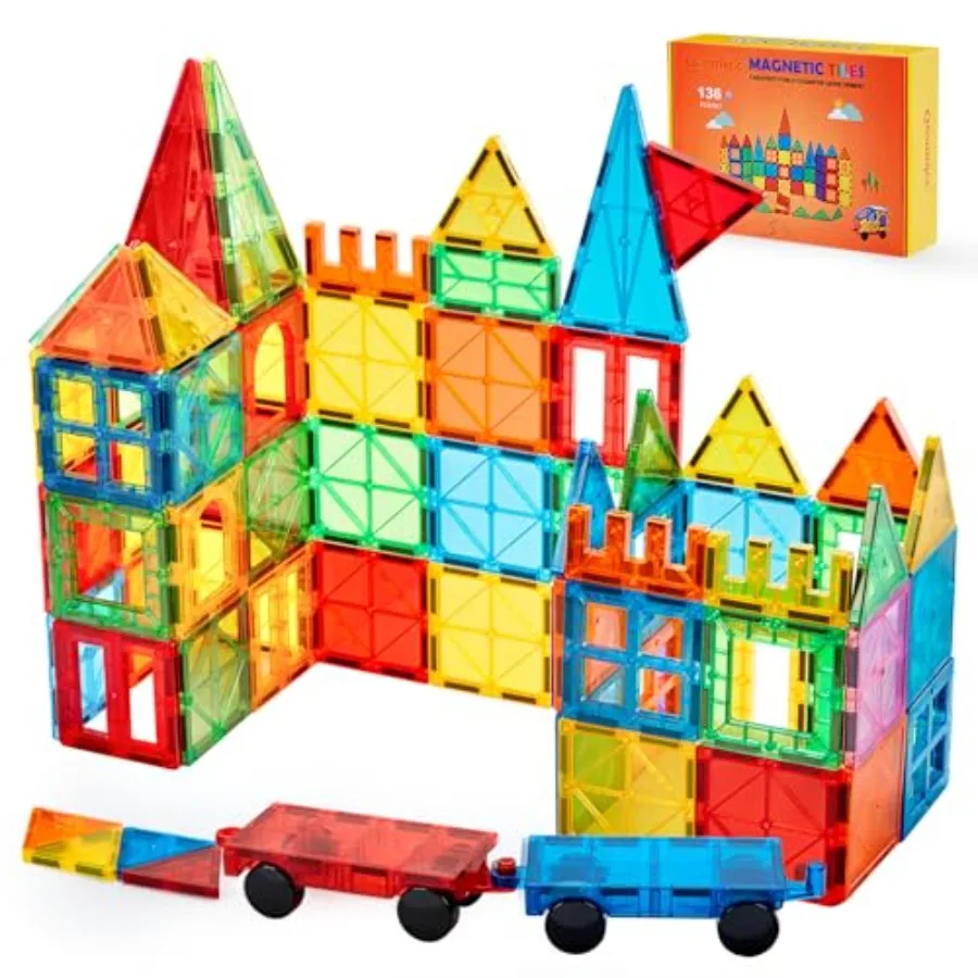 

Gemmicc Magnetic Tiles Deluxe 136 PCS Building Blocks Magnet Toys for 3D Magnet Puzzles Stacking Blocks for Boys Girls Huge Set