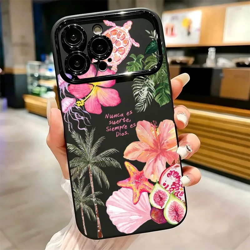Coque de téléphone antichoc souple en TPU avec imprimé tortue marine et hibiscus tropical pour iPhone 17 16 15 14 13 12 11 Pro Max Plus