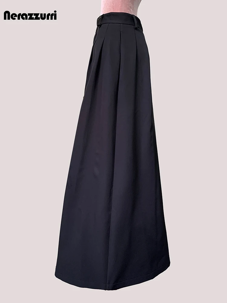 Lautaro Primavera Autunno Nero Flowy Gonna lunga fino al pavimento Donna Spacco frontale Vita alta Elegante Extra lungo A Line Abiti di lusso 2025