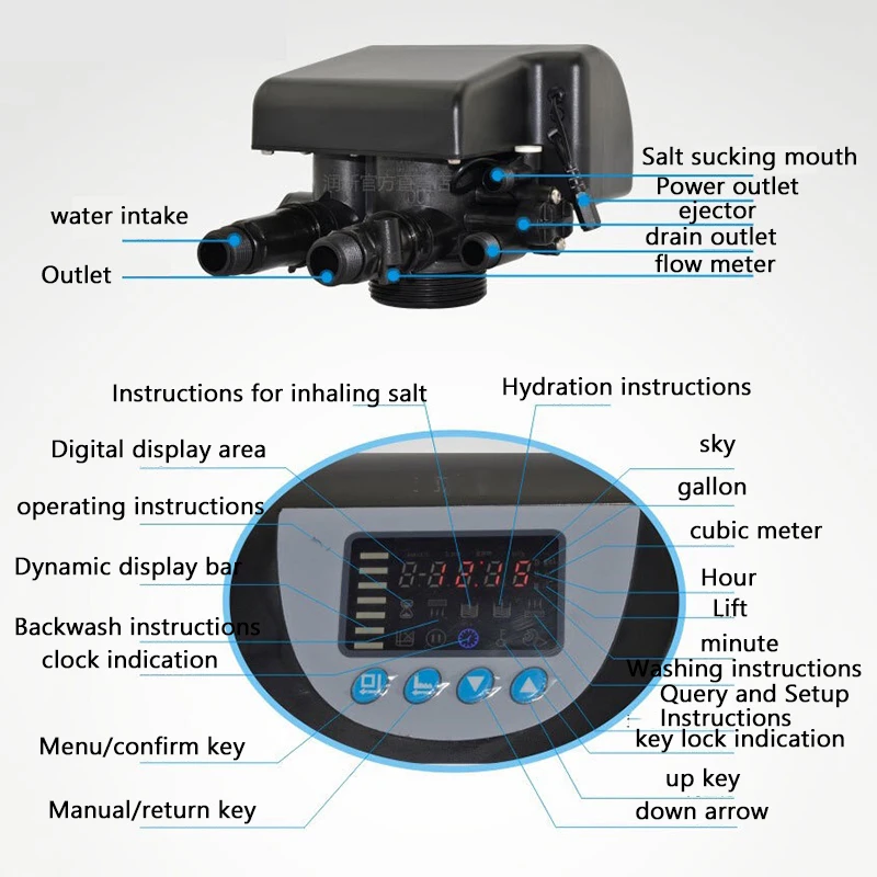 2 Tons/h Water Treatment Fully Automatic Time-Type Flow-Type Softening Multi-Way Control Valve Automatic Filter Valve F69A1F69A3