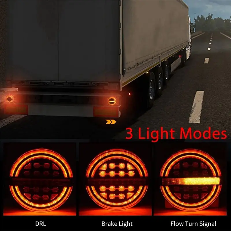 Stable-5.3Inch Round LED Truck Trailer Light Rear Brake Light DRL Flow Turn Signal Light For Truck Ships Van Boat Lorry