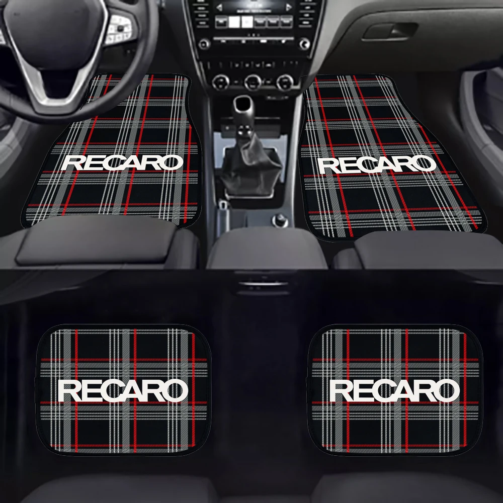 JDM 4Pcs Non Slip Recaro Fabric Mat Carpet Anti-Slip Plush Floor Mats Car Mats Pad Protector Car Accessories Decoration