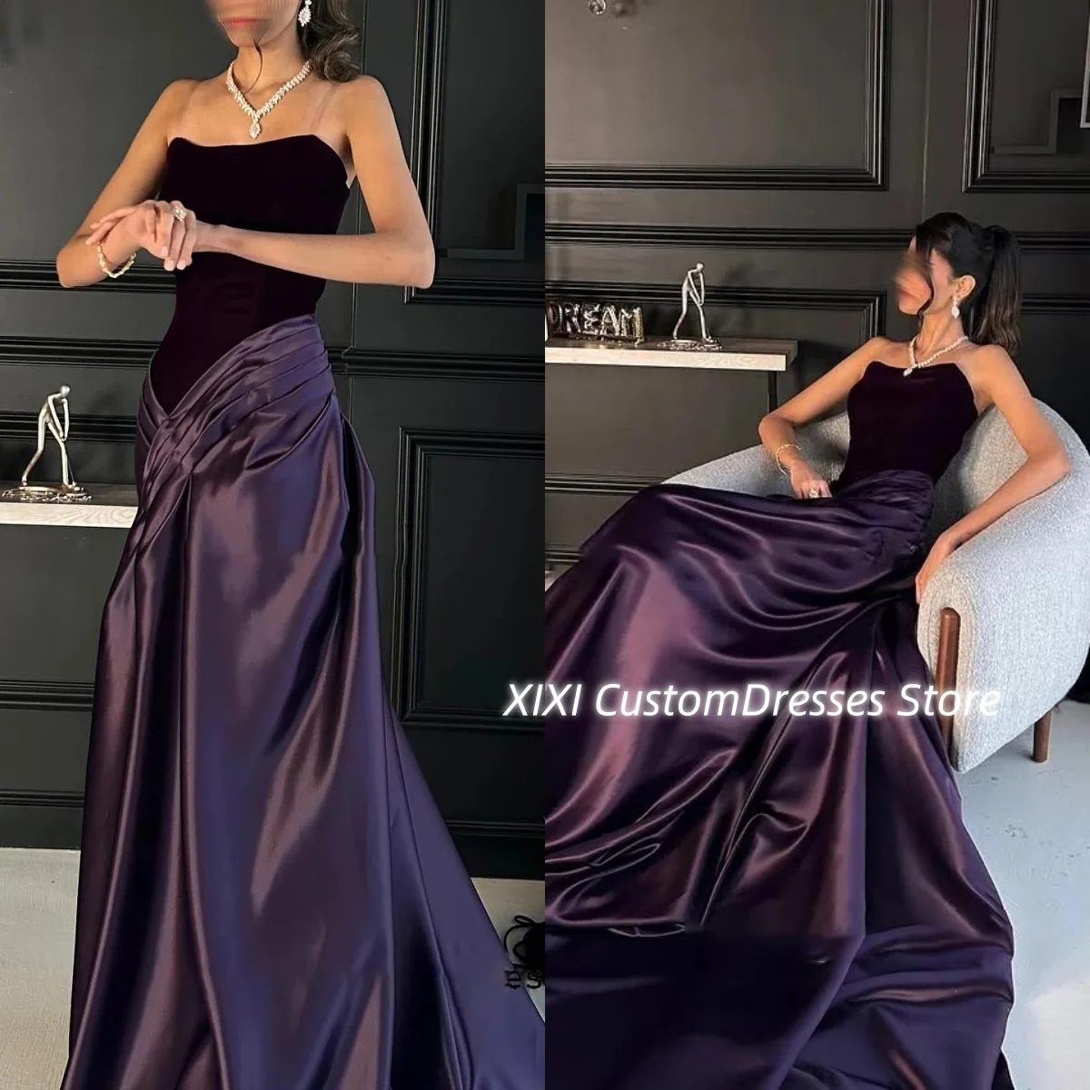 

Fuchsia فستان حفلات الزفاف Customize Strapless A-Line Luxury Evening Dresses 2025 Sleeveless Ruffle Floor-Length Zipper Vestidos