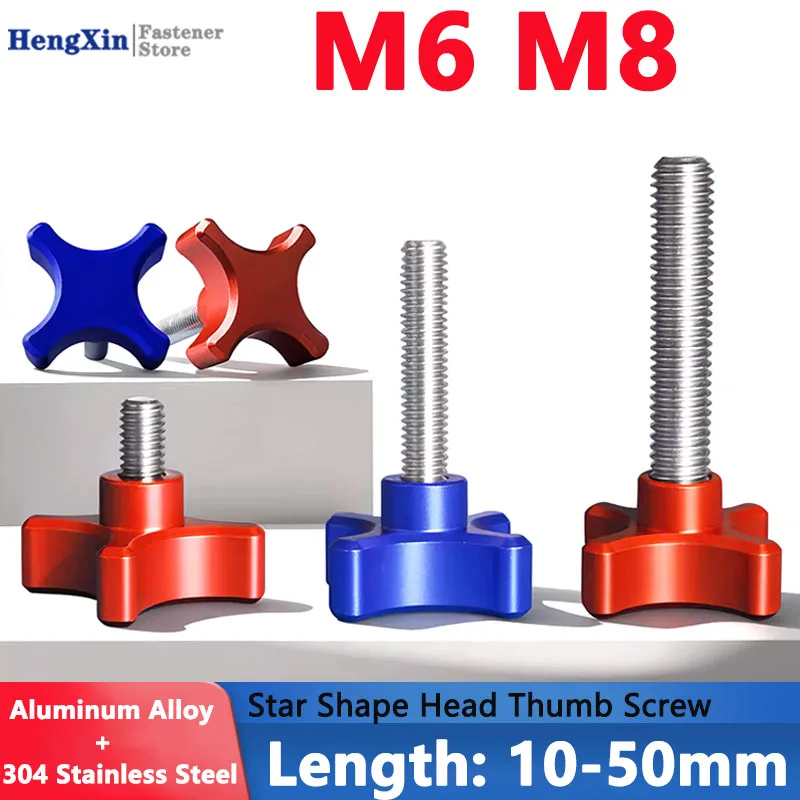 1pcs M6 M8 304 Stainless Steel Hand Knob Bolt Aluminum Alloy Star Shape Head Thread Clamping Thumb Handle Screws for Camera