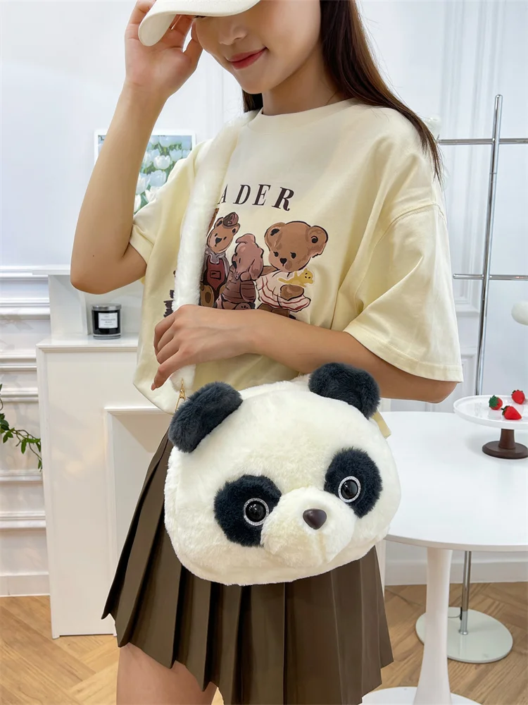 Bolsa de Mão em Forma de Panda de Pelúcia, Bolsa Casual para Estudantes, Bolsa de Forma de Animal Pequena e Faionável
