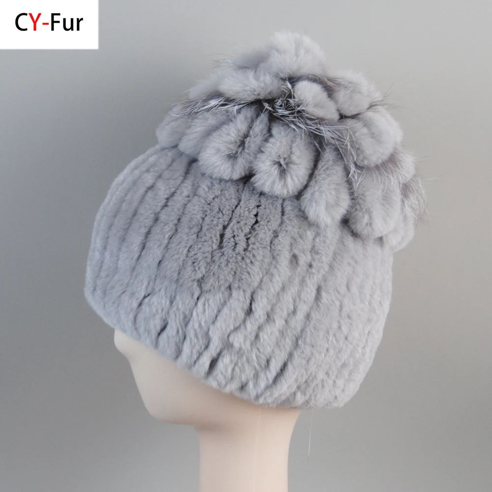 

Hot Sale Russia New Winter Real Fur Beanies Hat Women 100% Genuine Real Rex Rabbit Hat Good Elastic Knitted Rex Rabbit Fur Caps