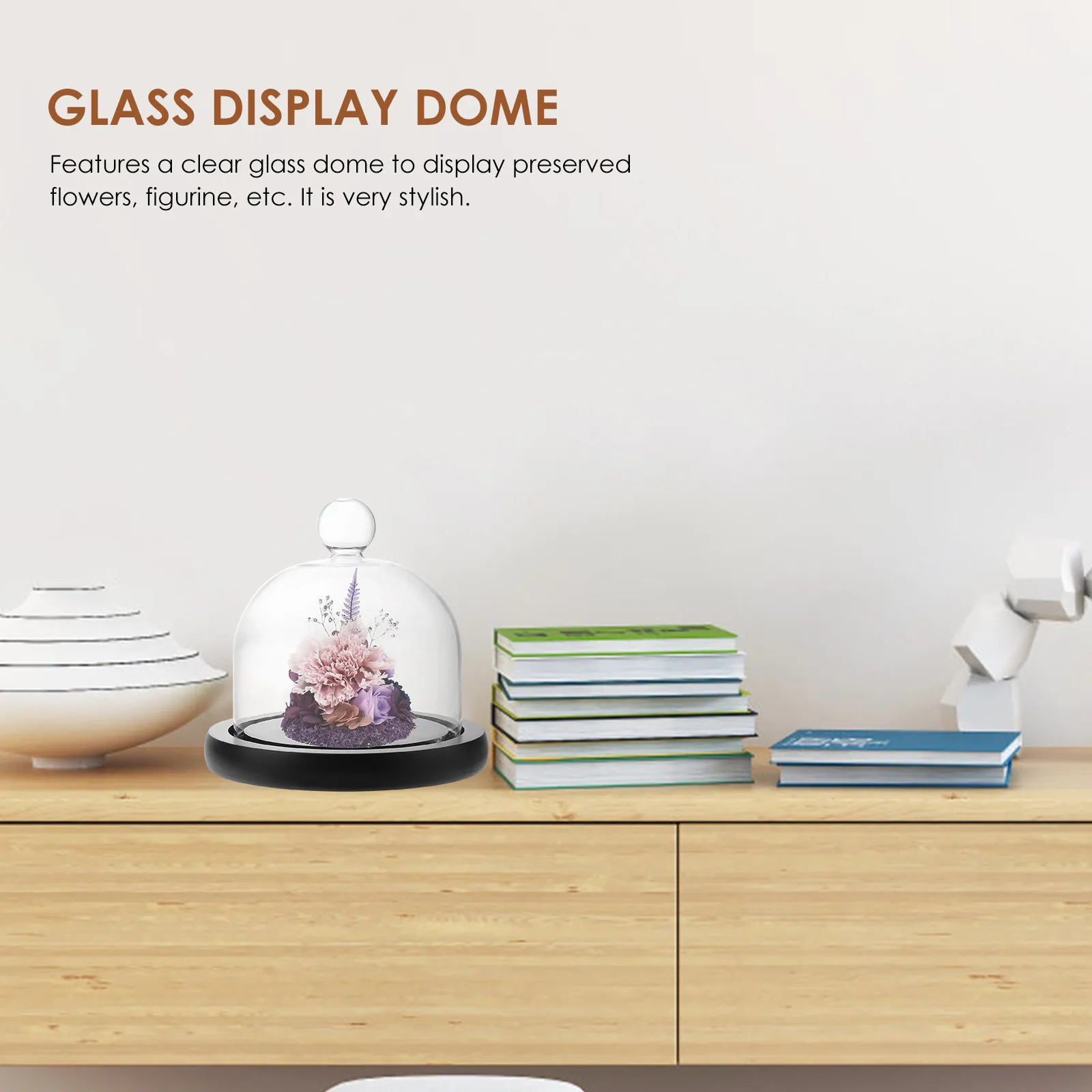 

Clear Glass Display Dome for Preserved Flowers Eternal Floral Arrangements Micro Landscape Decorative Cover Home Coffee Shop