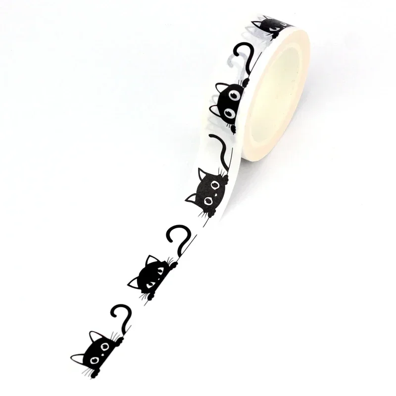 NEW 1X 10M Decor Cartoon Set of Black Cats Washi Tape for Scrapbooking Journaling Adhesive Masking Tape Cute Stationery