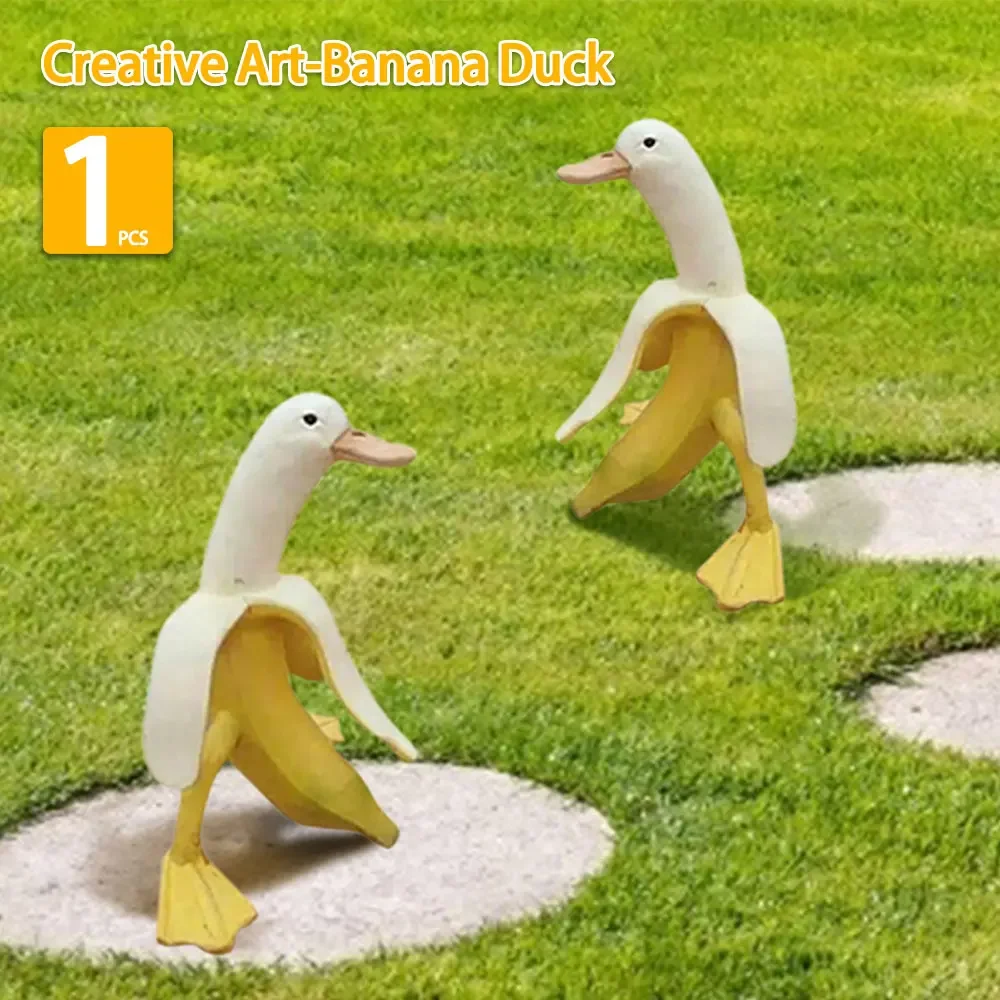 1/2Pcs Garden Creative Statue Banana Duck Statue Yard Art Peeled Banana Figurine For Outdoor Garden Home Desktop Ornaments