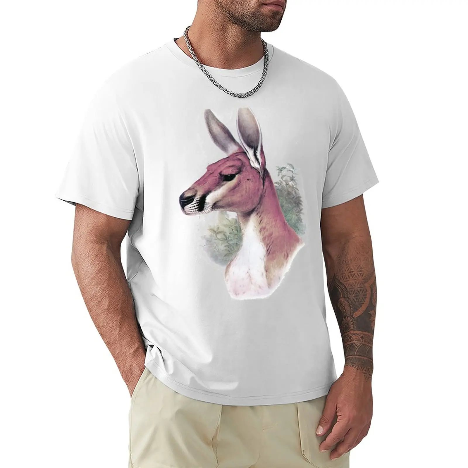 Red kangaroo portrait T-Shirt oversized t shirts cute clothes Short t-shirt mens long sleeve t shirts