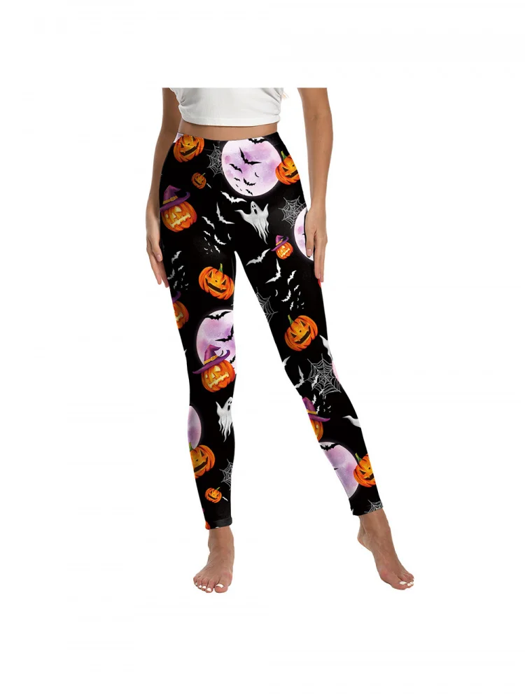 

loween Women's Cosplay Yoga Pants Skeleton Pumpkin Digital Print Sports Butt Lifting Tight Pants Elastic Waist Long Trousers