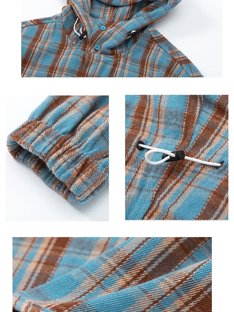 Camisas de outono femininas xadrez com capuz design exclusivo estilo americano manga longa solta topos vintage rua legal menina elegante vitalidade