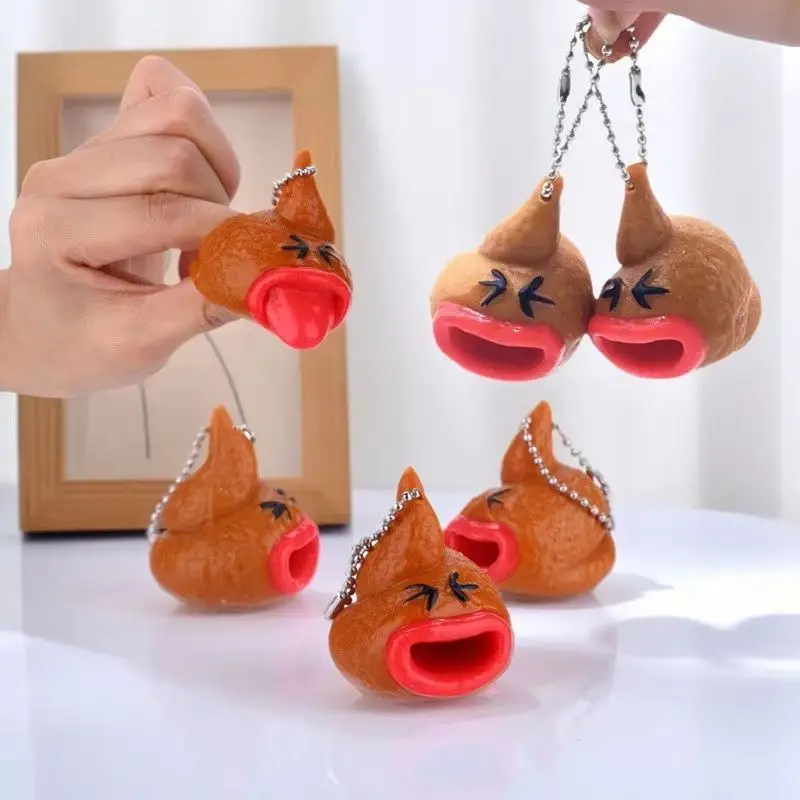 Novelty Poop Keychain Fidget Toy Pop-Out Tongue Prank Trick Toy Funny Stress Relief Gag Gift For Kids Party Favor And Bag Charm