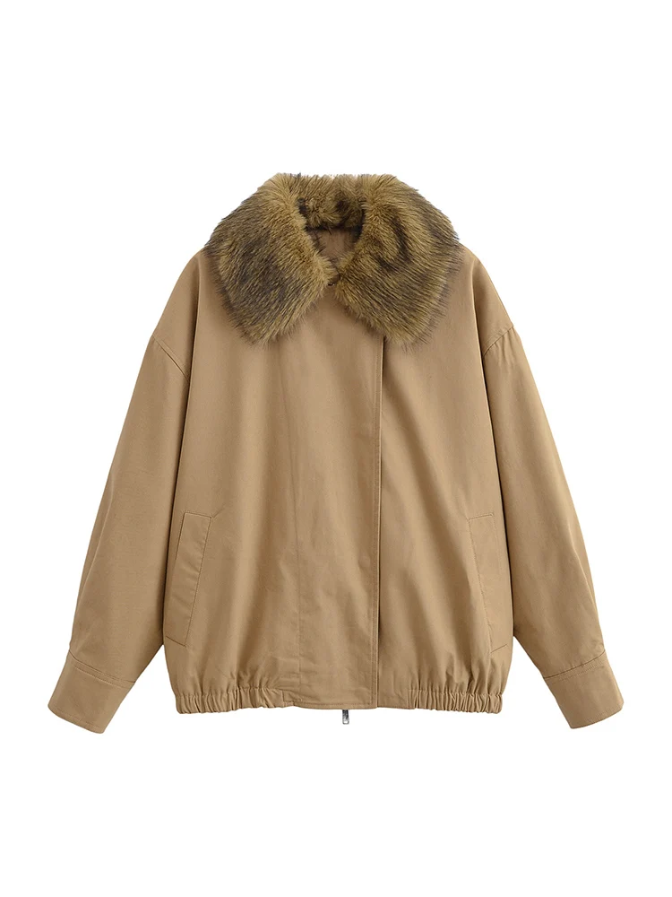 

Новая женская мода в европейском стиле, универсальная однотонная куртка со съемным меховым воротником и длинными рукавами