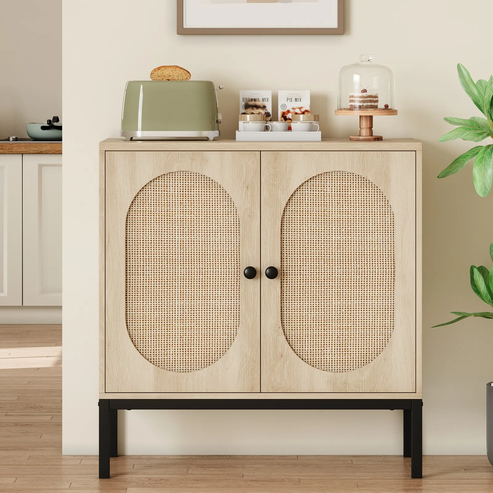 

Rattan Storage Cabinet with Doors and Shelves Entryway Cabinet for Living Room