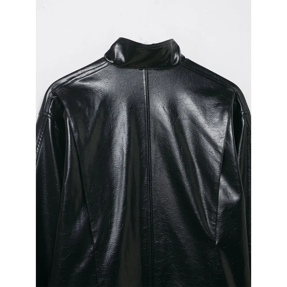 DUOPERI Moda donna PU Giacche nere Casual collo alto maniche lunghe Donna Chic Lady Cappotti Abiti