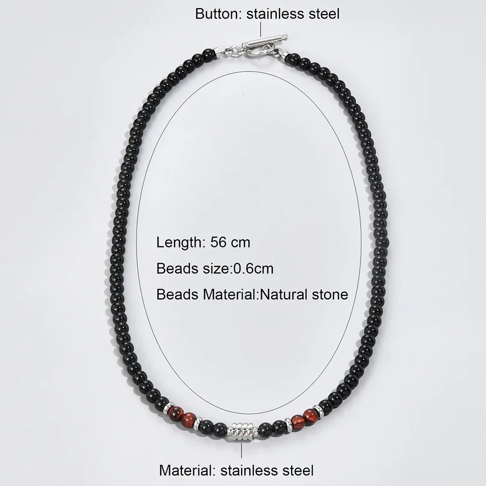 2023 Trendy Natural Tiger Eye Stone Beaded Necklace For Men Vintage Stainless Steel Geometric Pendant Necklace Men Jewelry LYC-6