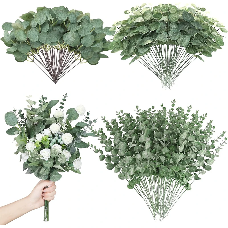 5/10/20Pcs Artificial Eucalyptus Leaves Stems Bulk Silver Dollar Leaf Picks Plant Fake Flowers for Wedding Bouquets Floral Decor