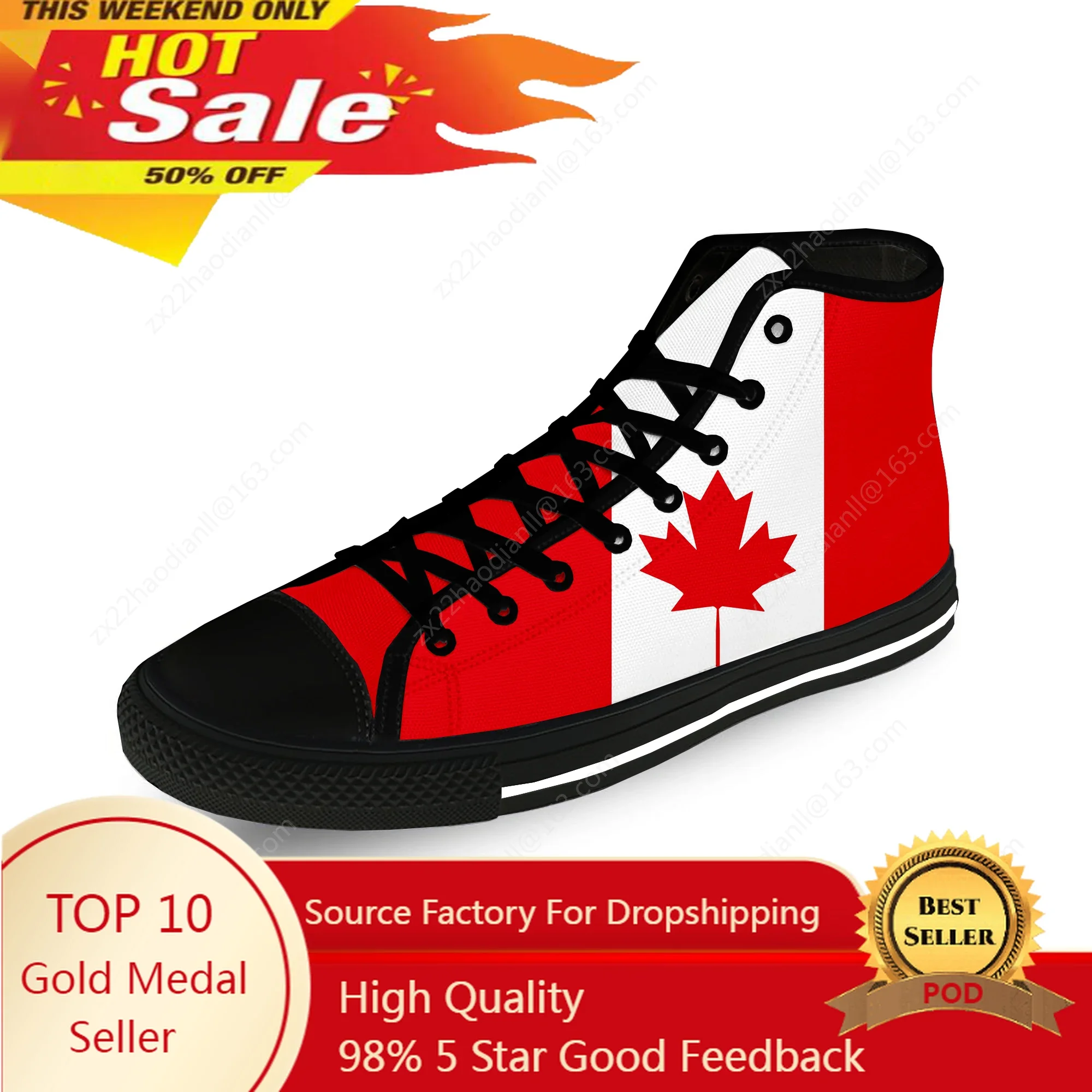 

Canada Flag Red Maple Hot Funny Casual Cloth Fashion 3D Print High Top Canvas Shoes Men Women Lightweight Breathable Sneakers