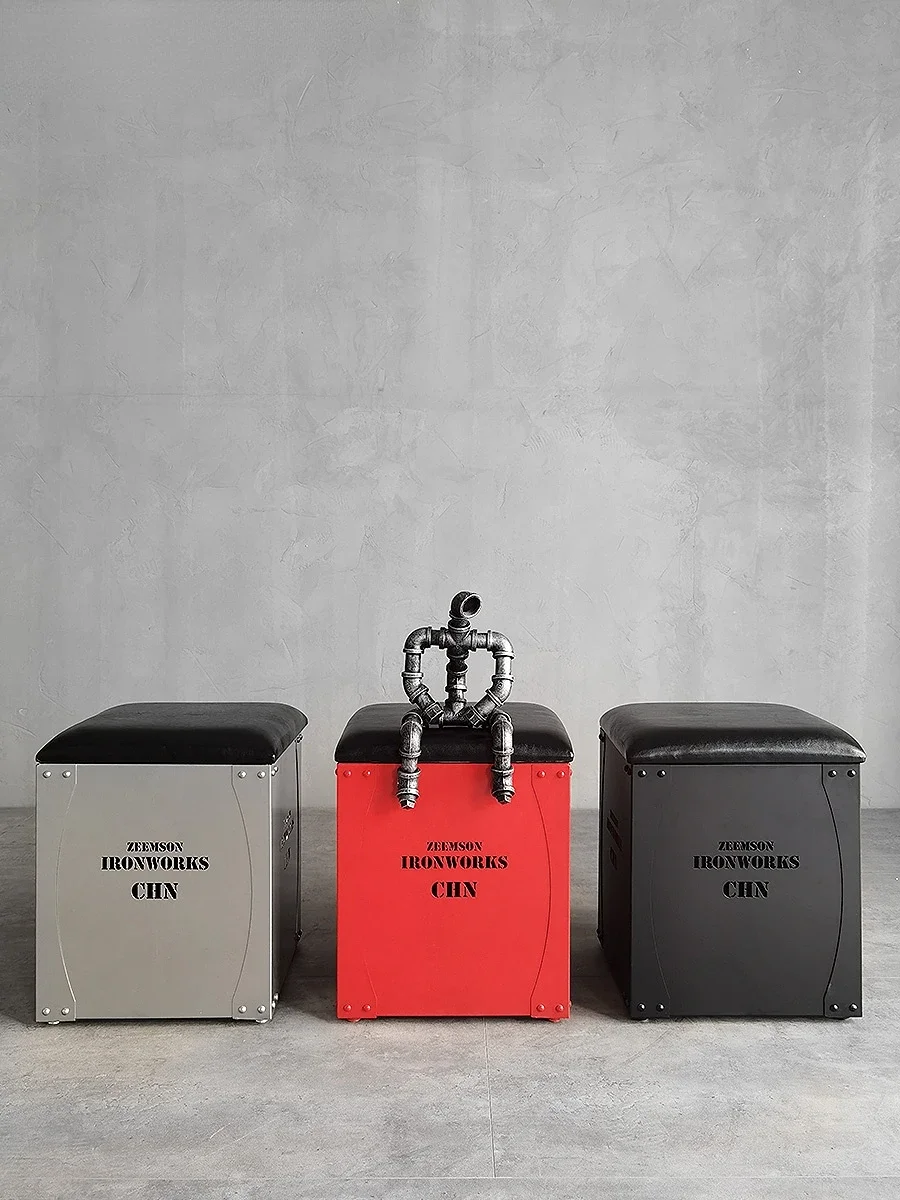 

Industrial Style Bar Cafe Low Creative Iron Metal Square Small Storage Stool