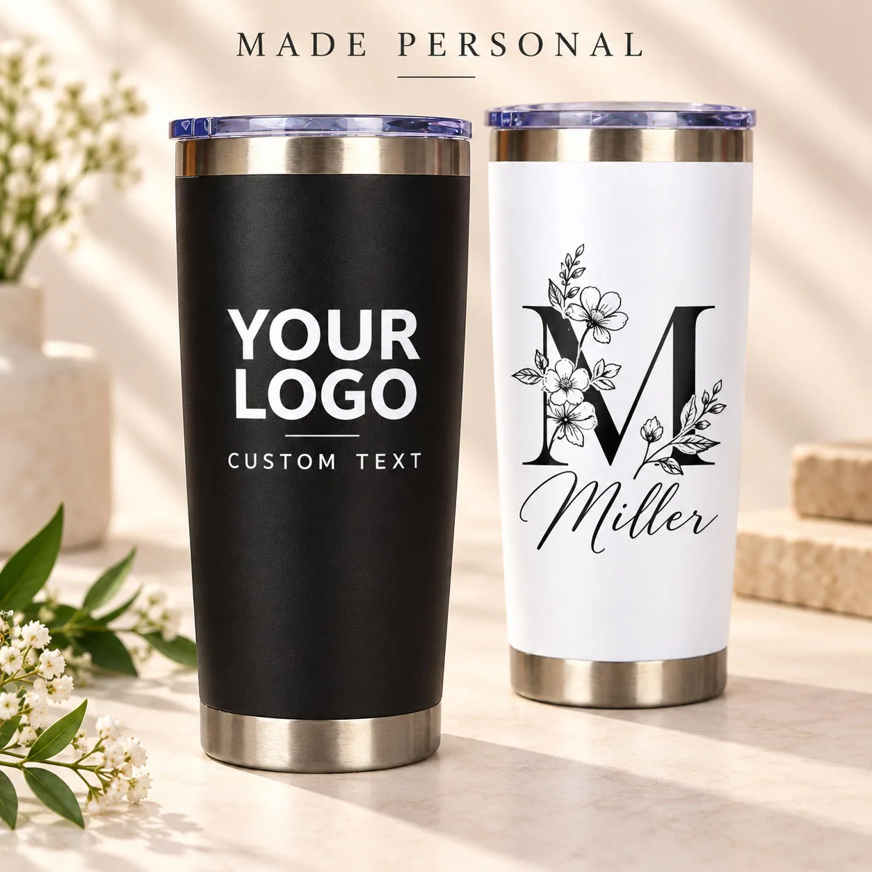 Personalized Tumbler 20oz Custom Name Stainless Steel Insulated Coffee Cup Christmas Birthday Wedding Gifts for Bridesmaids