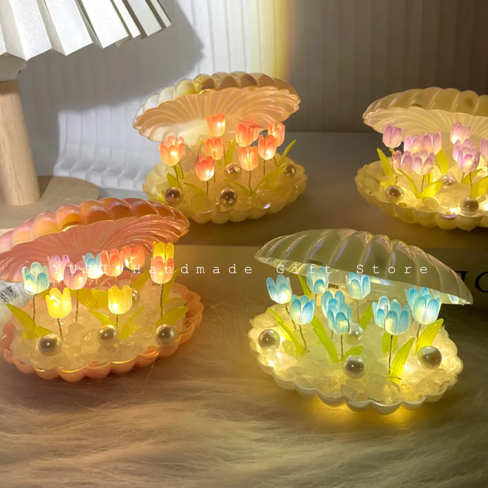 Imagem -03 - Tulip Shell Nightlight para Menina Material Faça Você Mesmo Artesanal Lâmpada para Atmosfera do Quarto Decoração para Casa Dia dos Namorados Presente de Aniversário