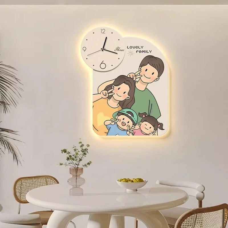 

A Family Living Room LED Wall Clock Creativity Restaurant Mute Digital Clock Luxury Aisle Decor Mural Lamp Wall Clock Room Decor
