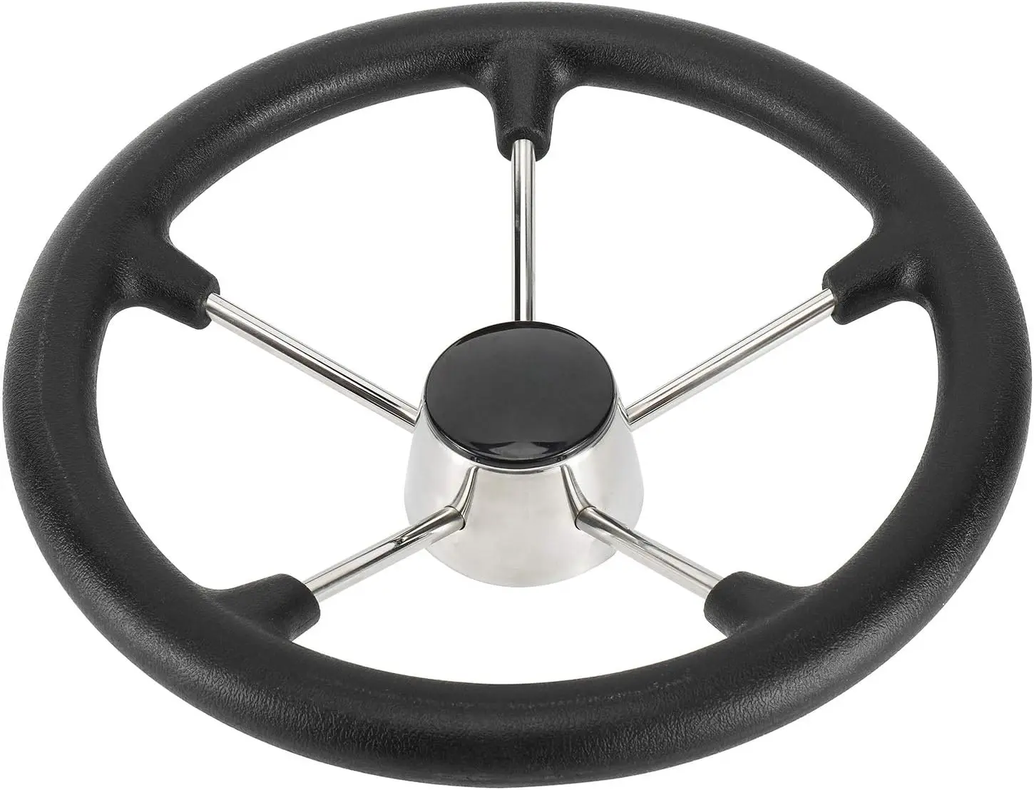 13.5 Inches Stainless Steel 5 Spoke Boat Marine Destroyer Steering Wheel with Black PU Foam