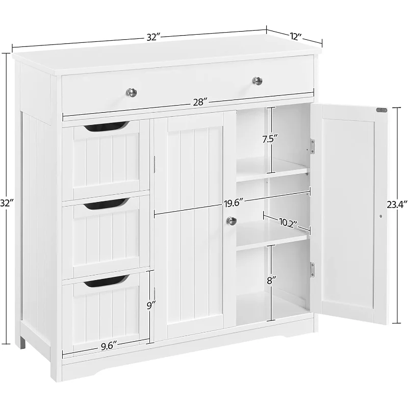 Bathroom Free-Standing Floor Cabinet,Practical Storage Cabinet with 4 Drawers and 2 Doors for Kitchen,Entrance Area, Living Room