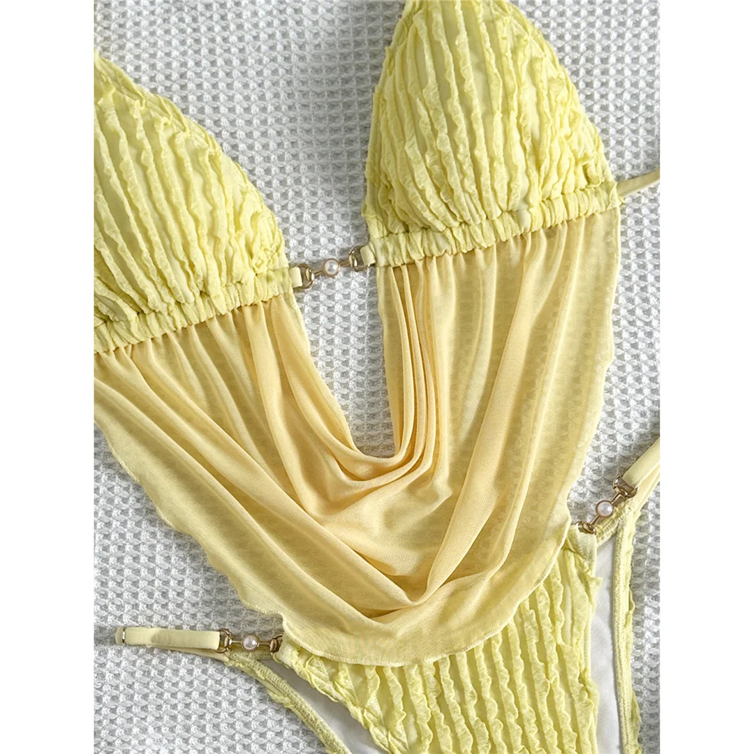 Gefalteter Tankini-Bikini, Neckholder-Bikini, Damen-Badeanzug, zweiteiliger Bikini-Set, Badeanzug mit hohem Beinausschnitt, Badebekleidung, Schwimmbekleidung V8506 – Detail 7