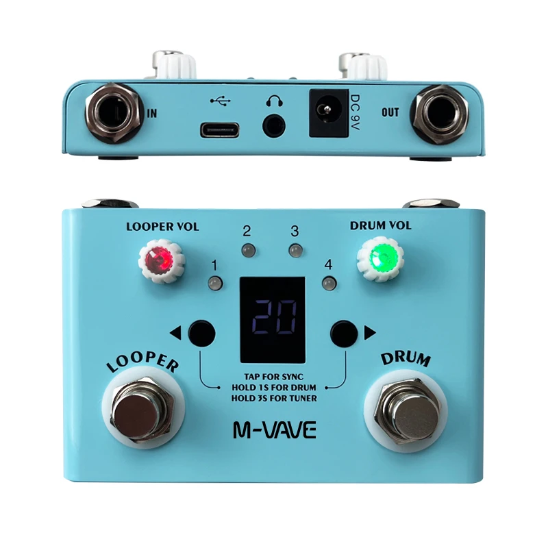 

M-vave Lost Tempo Drum Machines & Looper Pedal Built-in 30 Drums 11 Mins Recoding Time High Precision Tuner