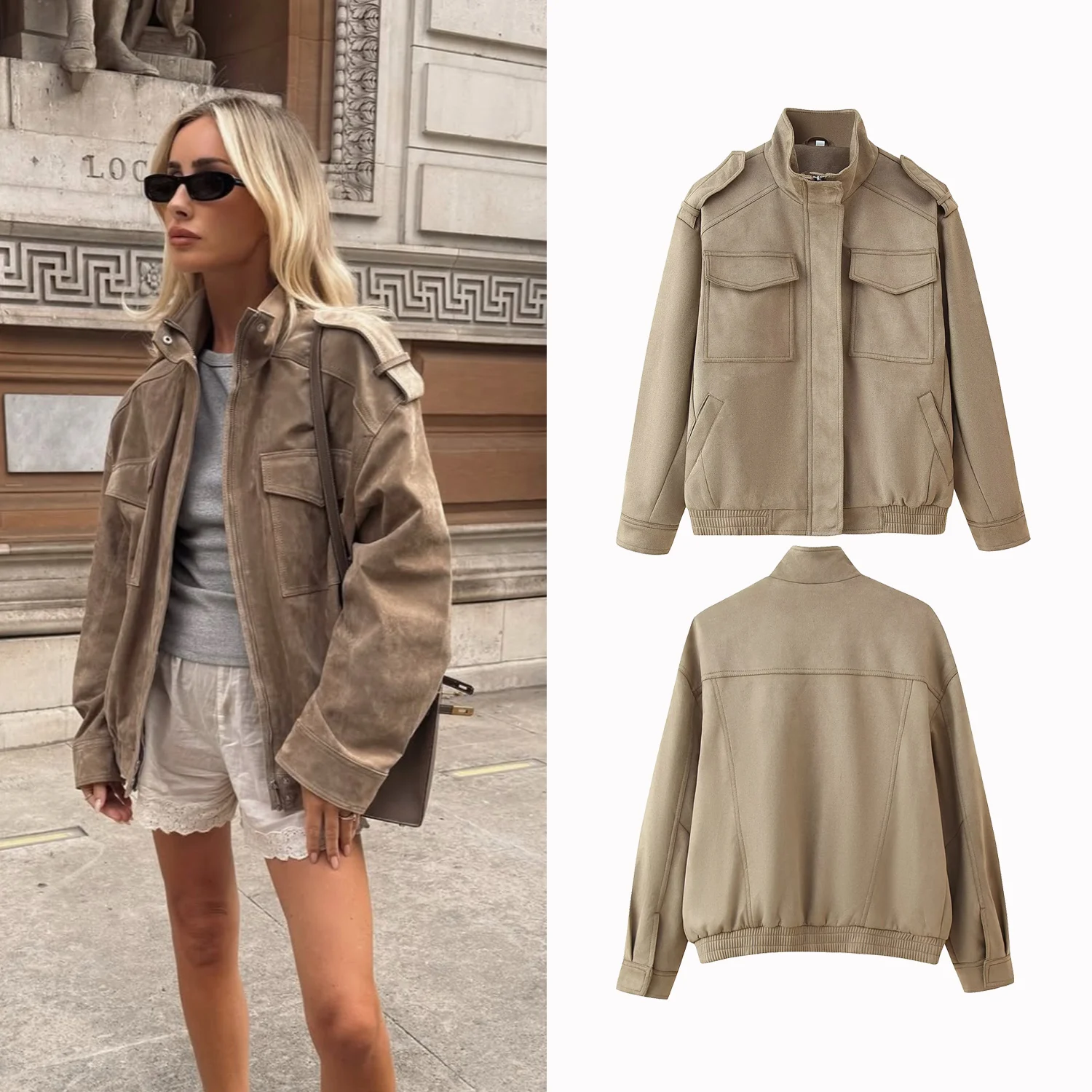 

Autumn Fashion Women's New Jackets Coat Solid Stand Collar Long Sleeves Pockets Zipper Jacket Female Winter Streetwear Coats