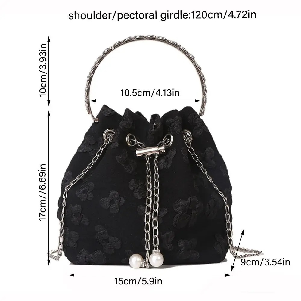 Fashion Shoulder Bags Fashion Circle Handheld Chain Drawstring Bucket Bag Pleated Floral Design Exquisite Crossbody Bag Ladies