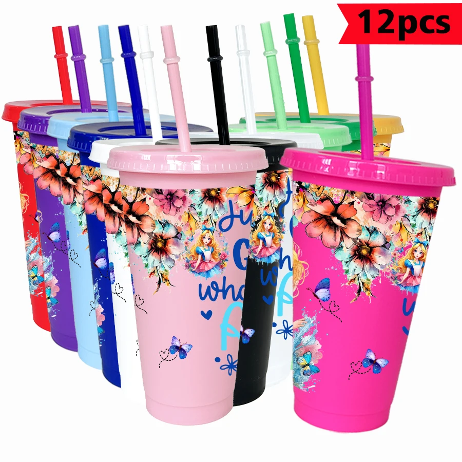 

12pcs/pack Disney sunflower butterfly 26oz multicolor plastic water cup party drinkware birthday/back to school gift