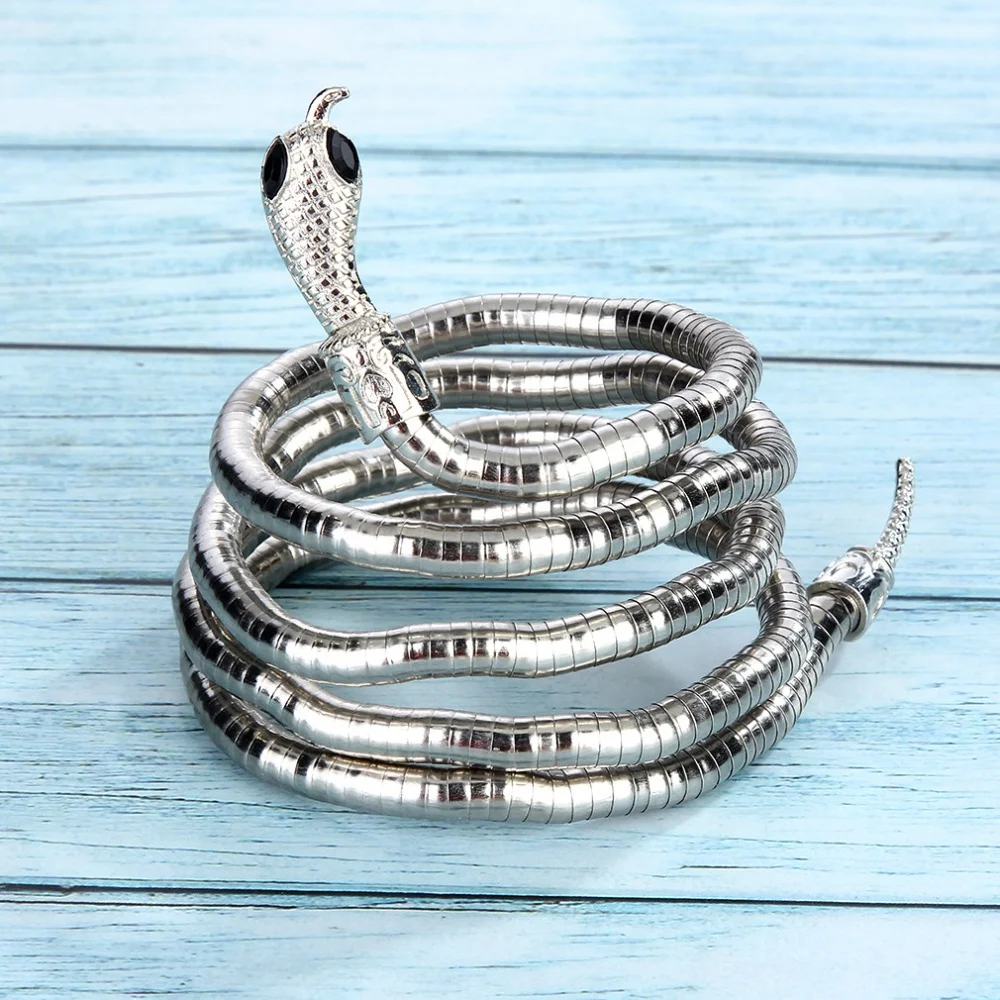 3 Farben 6 mm 90 cm Eisen flexibler gedrehter Schmuck biegsames Schlangenkopf-Armband Schlangenknochenkette Schlangenform-Halskette Punk-Schmuck